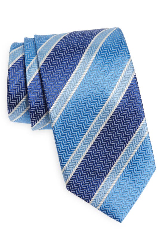 David Donahue Stripe Silk Tie In Blue