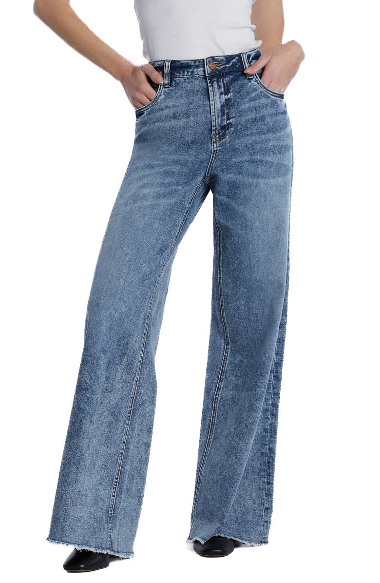 HINT OF BLU Happy Shaggy High Waist Raw Hem Wide Leg Jeans | Nordstrom