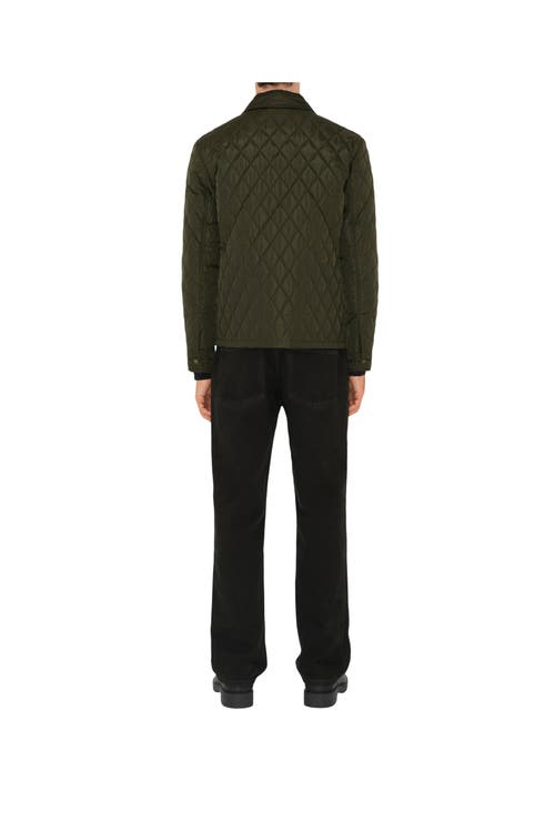 Burberry Green Quilted Jacket With Classic Collar In Tech Fabric Man In Shale
