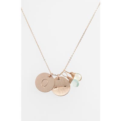 Nashelle Aqua Chalcedony, Lemon Quartz, Initial & Arrow 14K-Gold Fill Disc Necklace