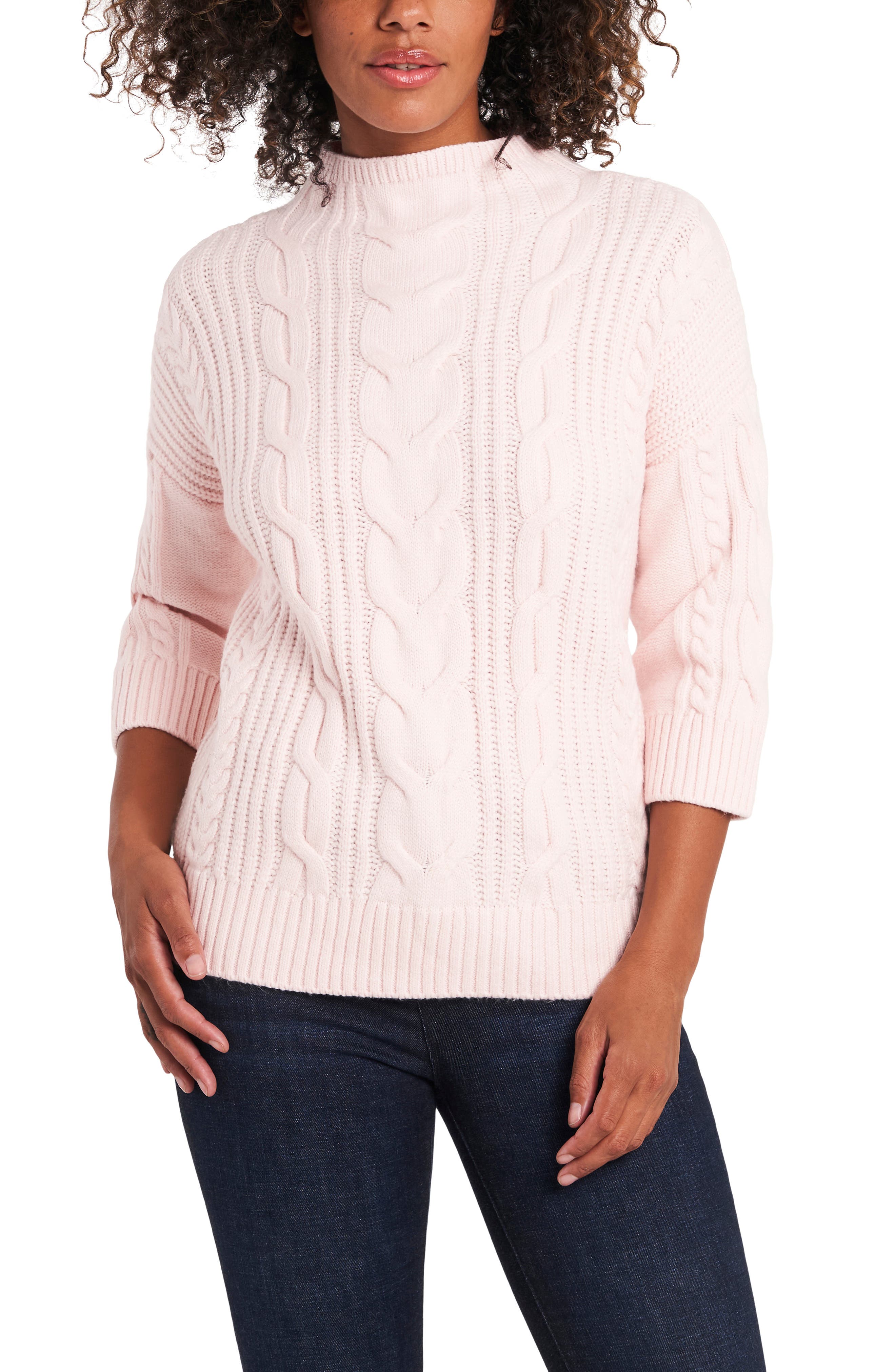 Vince Camuto Cable Stitch Sweater In Soft Pink