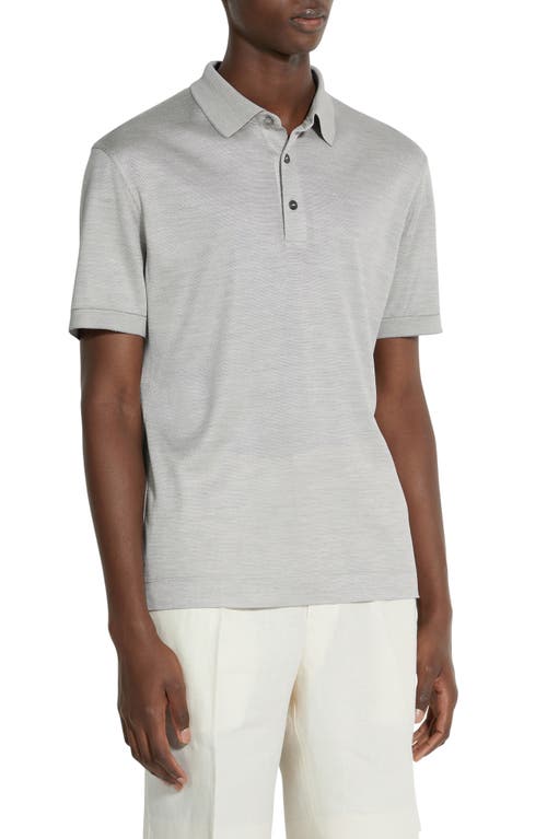 ZEGNA Honeycomb Short Sleeve Silk Polo in Grigio D'aral at Nordstrom, Size 42 Us