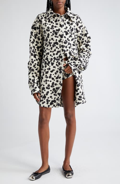 Area Dalmatian Denim Shirt Jacket Black/Off White at Nordstrom,