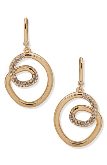 Shop Dkny Aubrey Twist Drop Earrings In Gold/crystal