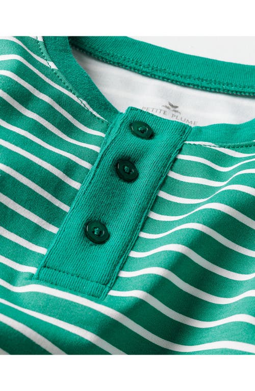Petite Plume Boy's Striped Two-piece Pajama Set In Green