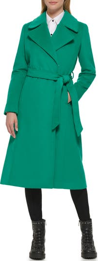 Long Wool Blend Wrap Coat