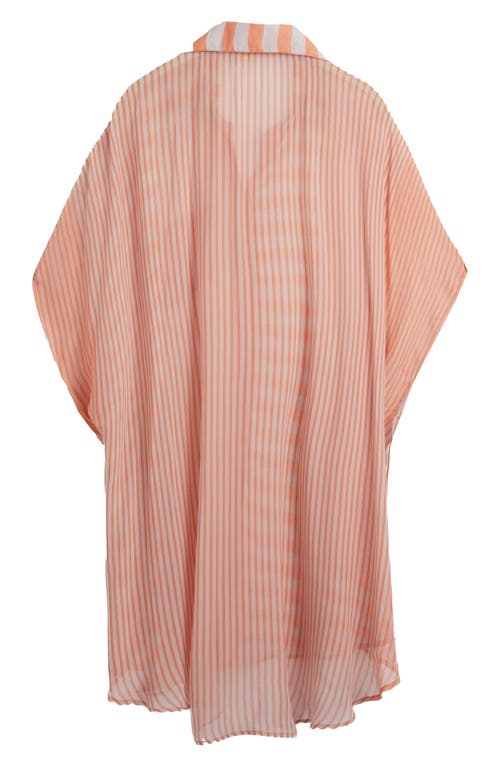 Saachi Sheer Oversize Stripe Cover-up Shirt In Orange