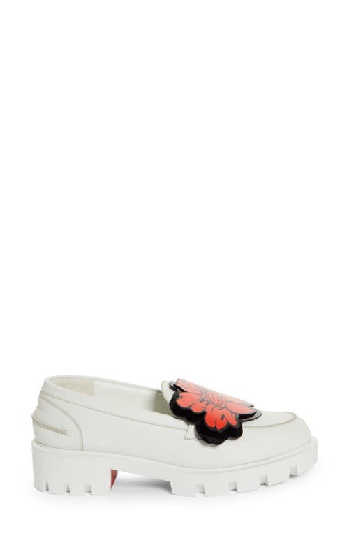 Shop Christian Louboutin X Shun Sudo Button Flower Moc Toe Lug Loafer In W302 Bianco/lin Bianco