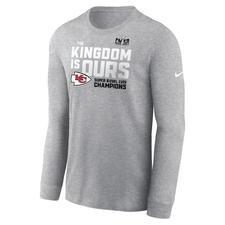 Shop Nike Heather Gray Kansas City Chiefs Super Bowl Lviii Champions Local Fashion Long Sleeve T-shirt