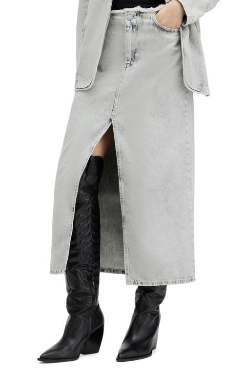 AllSaints Honor Denim Maxi Skirt Snow Grey at Nordstrom, Us
