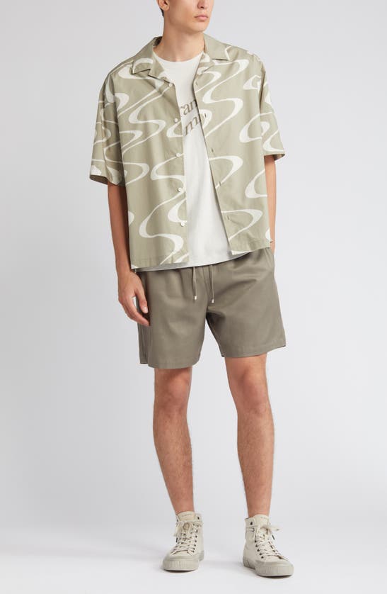 Shop Frame Abstract Wave Print Short Sleeve Button-up Camp Shirt In Sand Beige Print