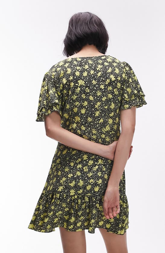 Shop Topshop Angel Sleeve Floral Minidress In Yellow