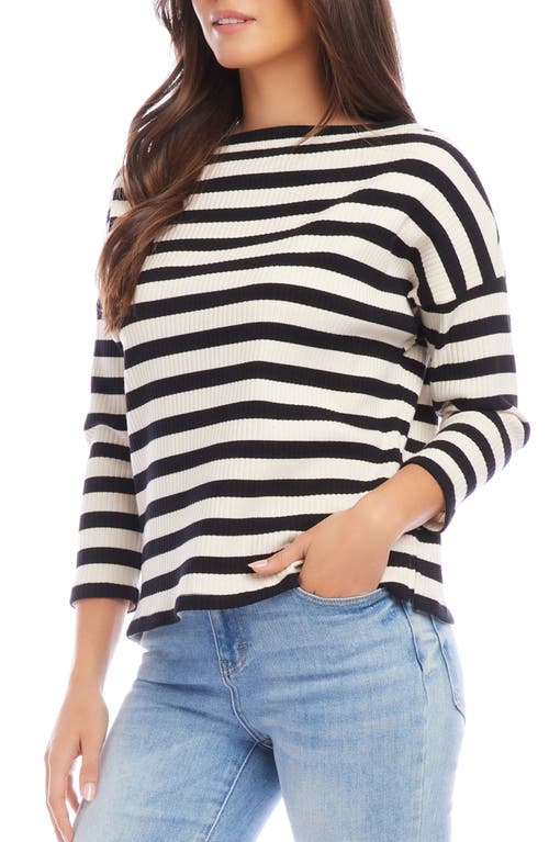 Shop Karen Kane Stripe Rib Stretch Cotton Top In Cream/black