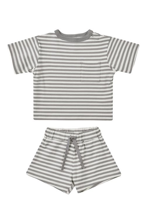 QUINCY MAE Boxy Pocket T-Shirt & Shorts Organic Cotton Set Lagoon-Stripe at Nordstrom,
