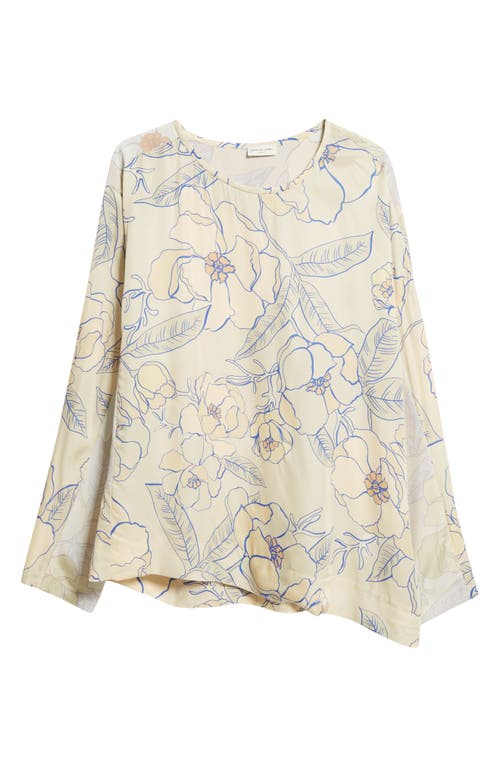 Dries Van Noten Caias Mixed Floral Asymmetric Silk Blend Top In Blue