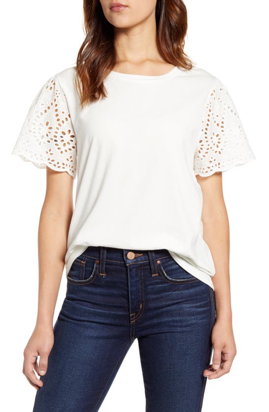 B Collection By Bobeau Eve Eyelet Flutter Sleeve Tee In White