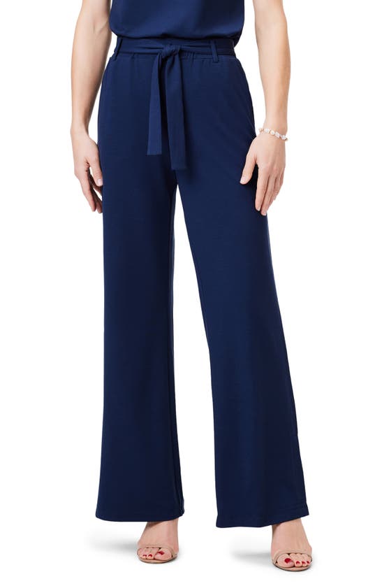 Shop Nic + Zoe Nic+zoe Polished Belted Jersey Wide Leg Pants In Dark Indigo