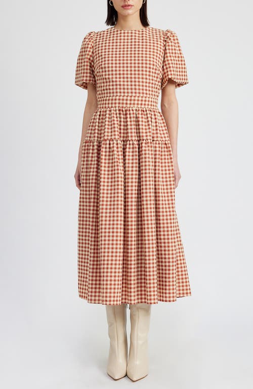 En Saison June Gingham Cotton Blend Dress in Rust Cream 