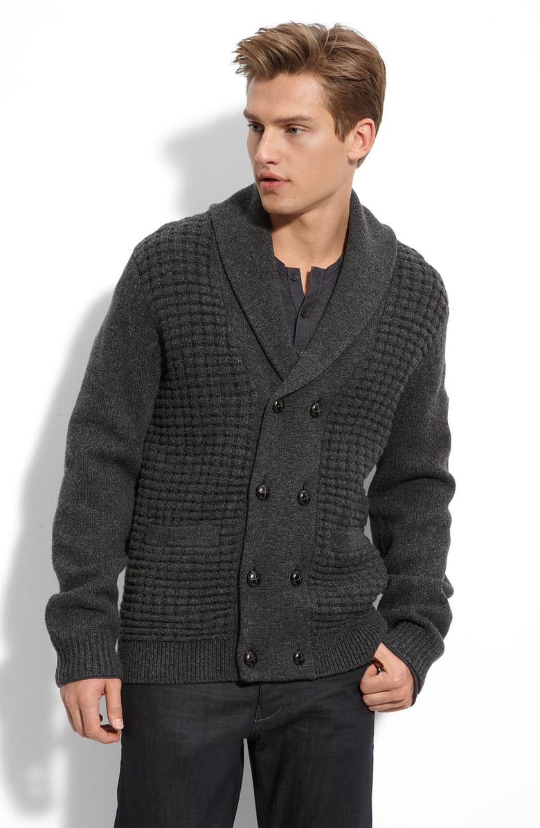 BEN SHERMAN Double Breasted Lambswool Cardigan, Main, color, CHARCOAL MARL