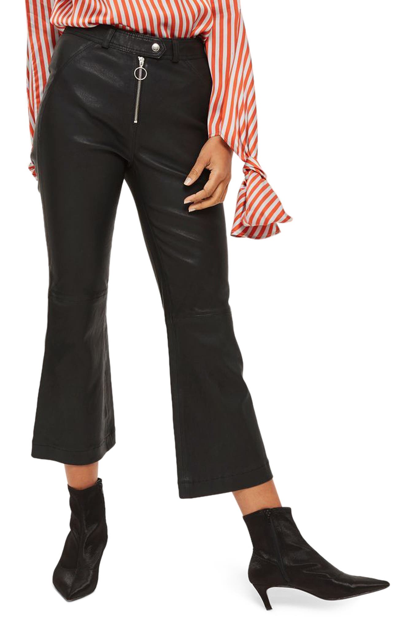 Premium Kick Flare Crop Leather Pants Nordstrom