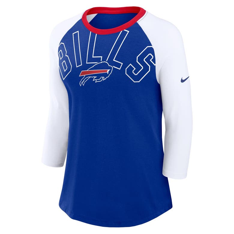 Shop Nike Royal/white Buffalo Bills Knockout Arch Raglan Tri-blend 3/4-sleeve T-shirt
