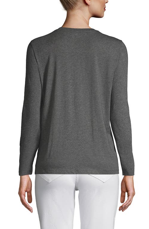 Lands' End Relaxed Supima Cotton Long Sleeve V-neck T-shirt In Charcoal Heather