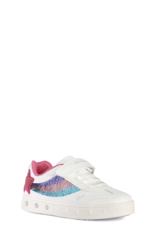 Geox Kids' Skylin Light-up Sneaker In White/multicolor