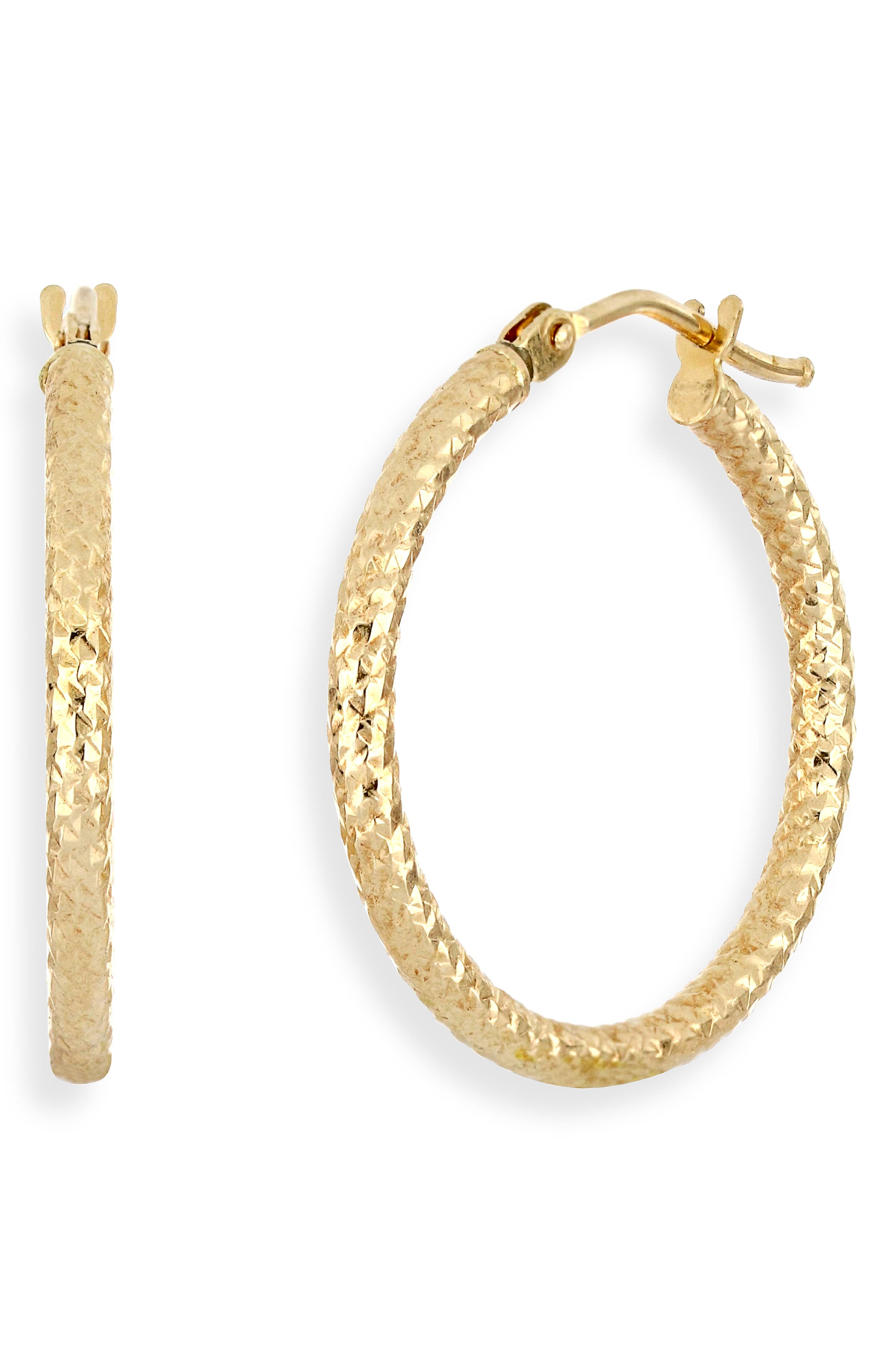 14k gold textured hoop earrings