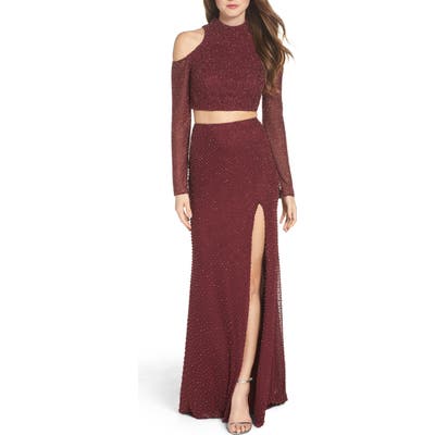 La Femme Mesh Two-Piece Gown