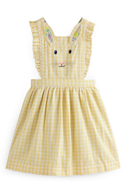 Mini Boden Kids' Bunny Embroidered Gingham Pinafore Dress Honey /Ivory Stripe at Nordstrom,