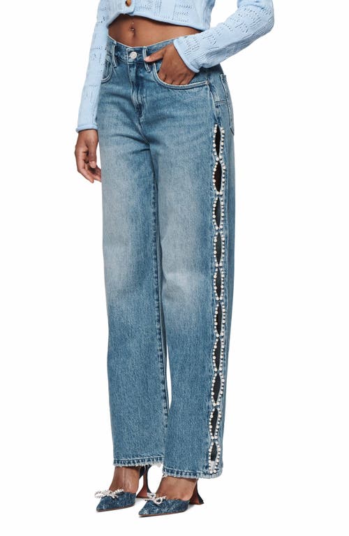 Shop Purple Brand Cutout Imitation Pearl Wide Leg Jeans In Mid Indigo