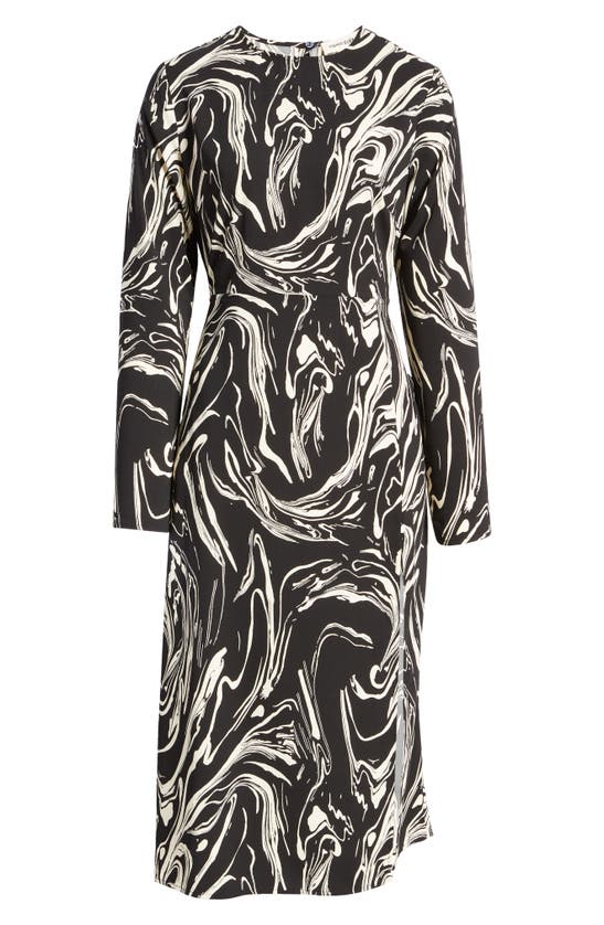 Open Edit Marbled Long Sleeve Midi Dress In Black Swirl Marble | ModeSens