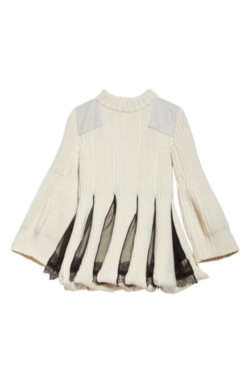 Sacai Chiffon Mix Long Sleeve Wool Blend Sweater Minidress In Off White