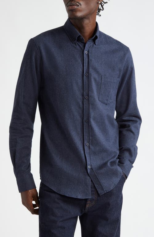 Sunspel Brushed Supima® Cotton Flannel Button-Down Shirt in Navy Melange 