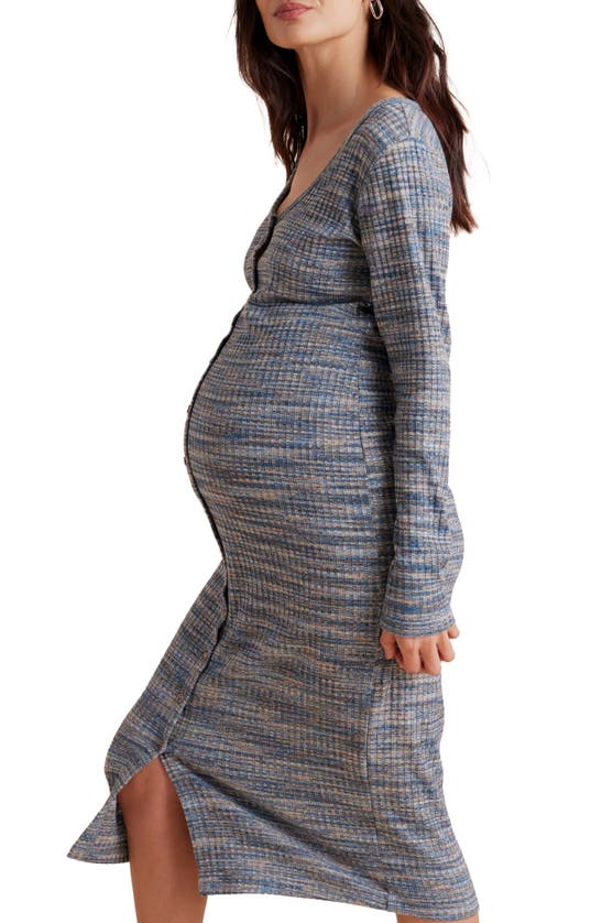 Shop A Pea In The Pod Rib Button Up Long Sleeve Midi Maternity/nursing Dress In Blue Space Dyed Multi