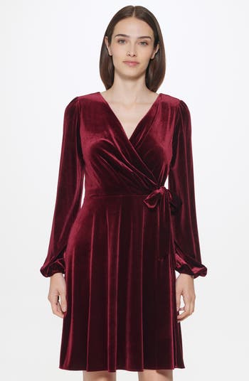 Karl Lagerfeld Paris | Women's Belted Short Wrap Dress | Port Wine Red | Size 2