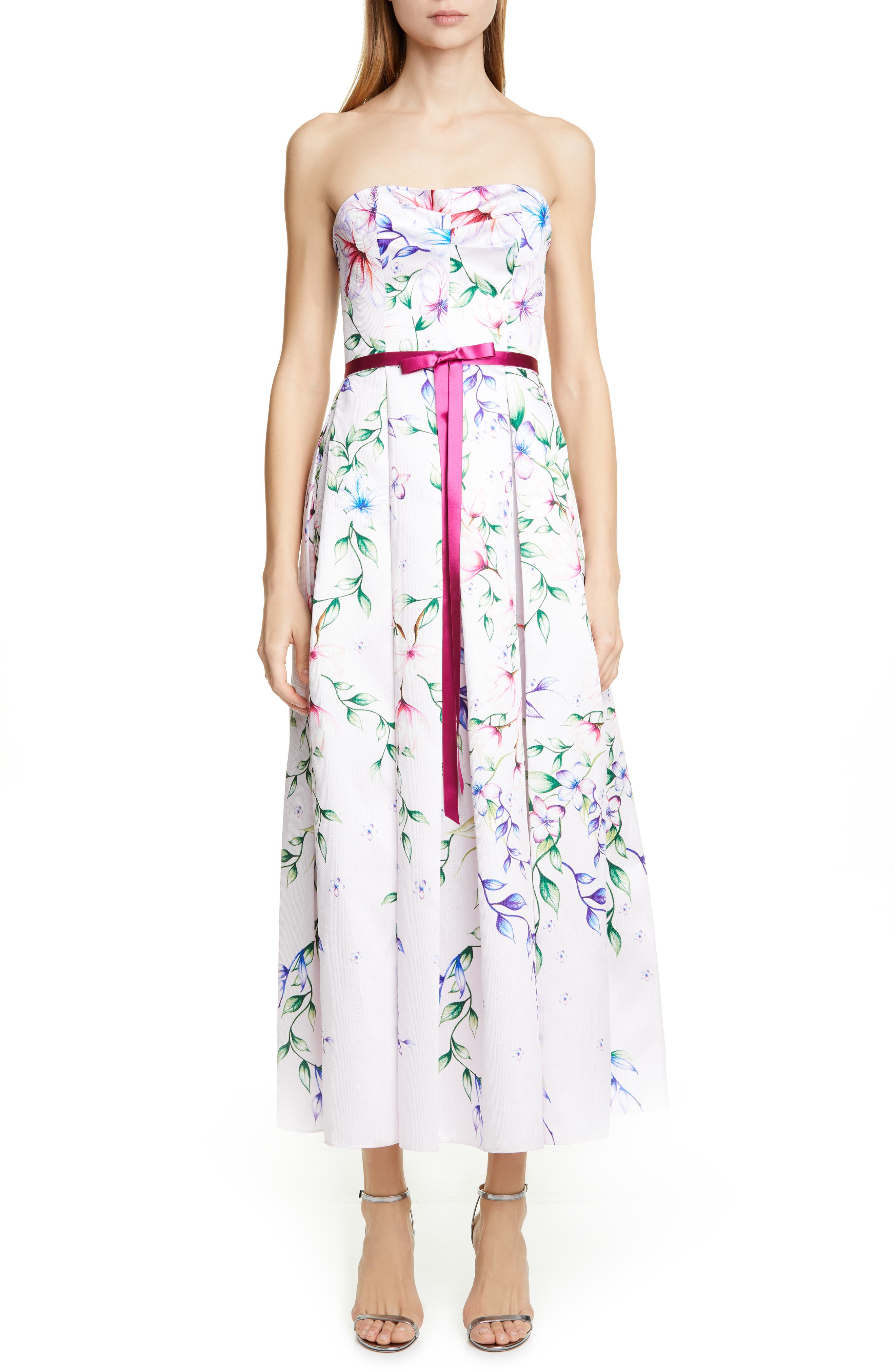 marchesa notte strapless floral dress