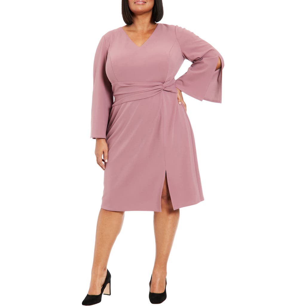 London Times Flare Sleeve Twist Waist Midi Dress In Dark Orchid