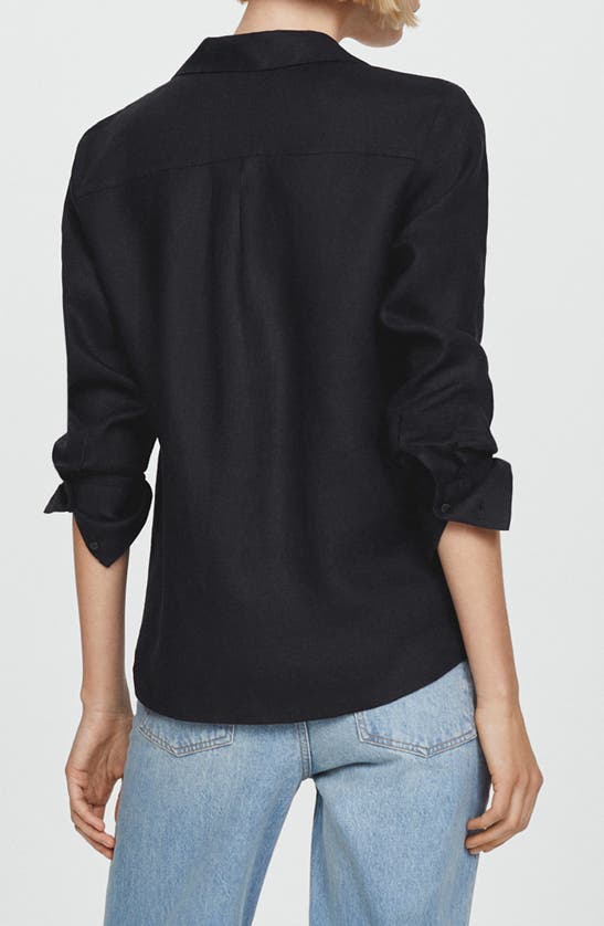 Shop Mango Button-up Linen Shirt In Black