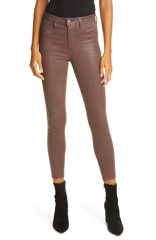 L'AGENCE Margot Coated Crop Skinny Jeans in Mahogany Coated