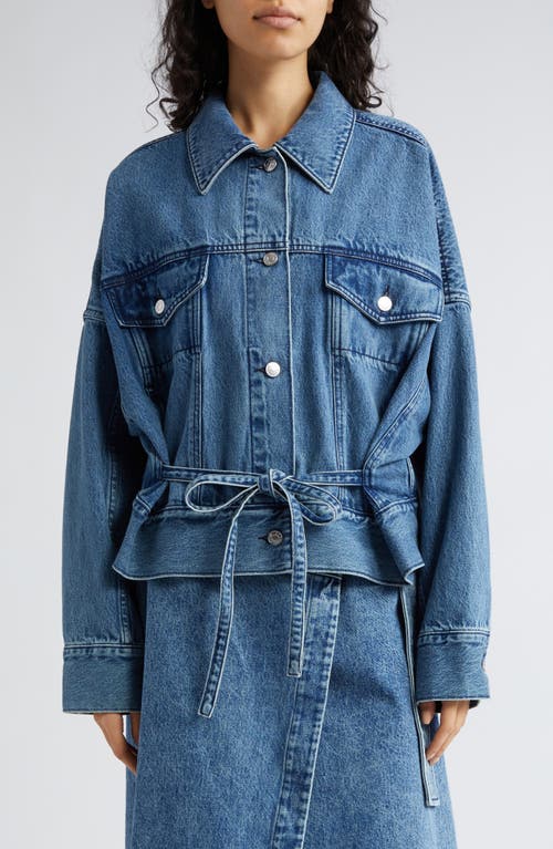 Boxy Tie Waist Denim Jacket in Blue