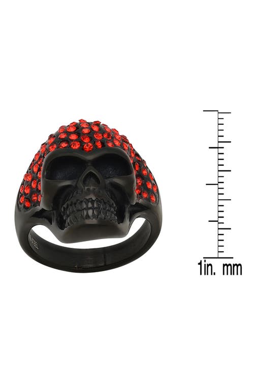 Shop Hmy Jewelry Black Ip Stainless Steel Cz Skull Ring In Black/red