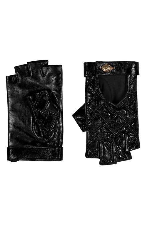 Kensington Quilted Leather Fingerless Gloves in Black