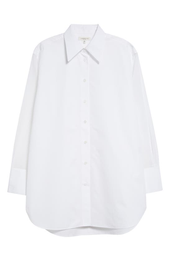 Shop Lafayette 148 New York Oversize Sheer Sleeve Organic Cotton Poplin Shirt In White