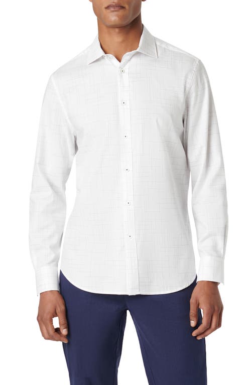 Bugatchi Axel Geo Print Stretch Button-Up Shirt White at Nordstrom,