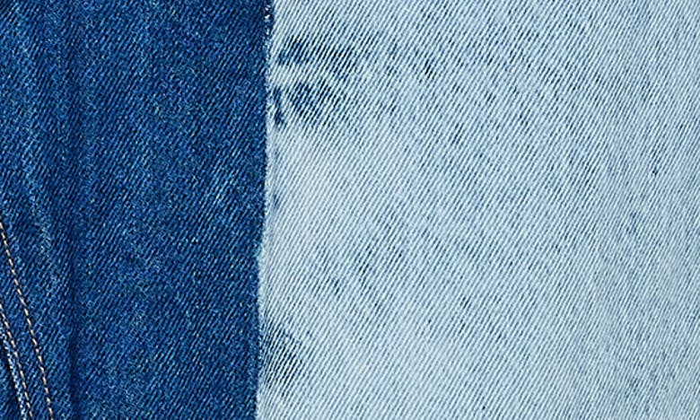 Shop Noisy May Rinna Colorblock Front Slit Denim Midi Skirt In Medium Blu Denim Colorblck