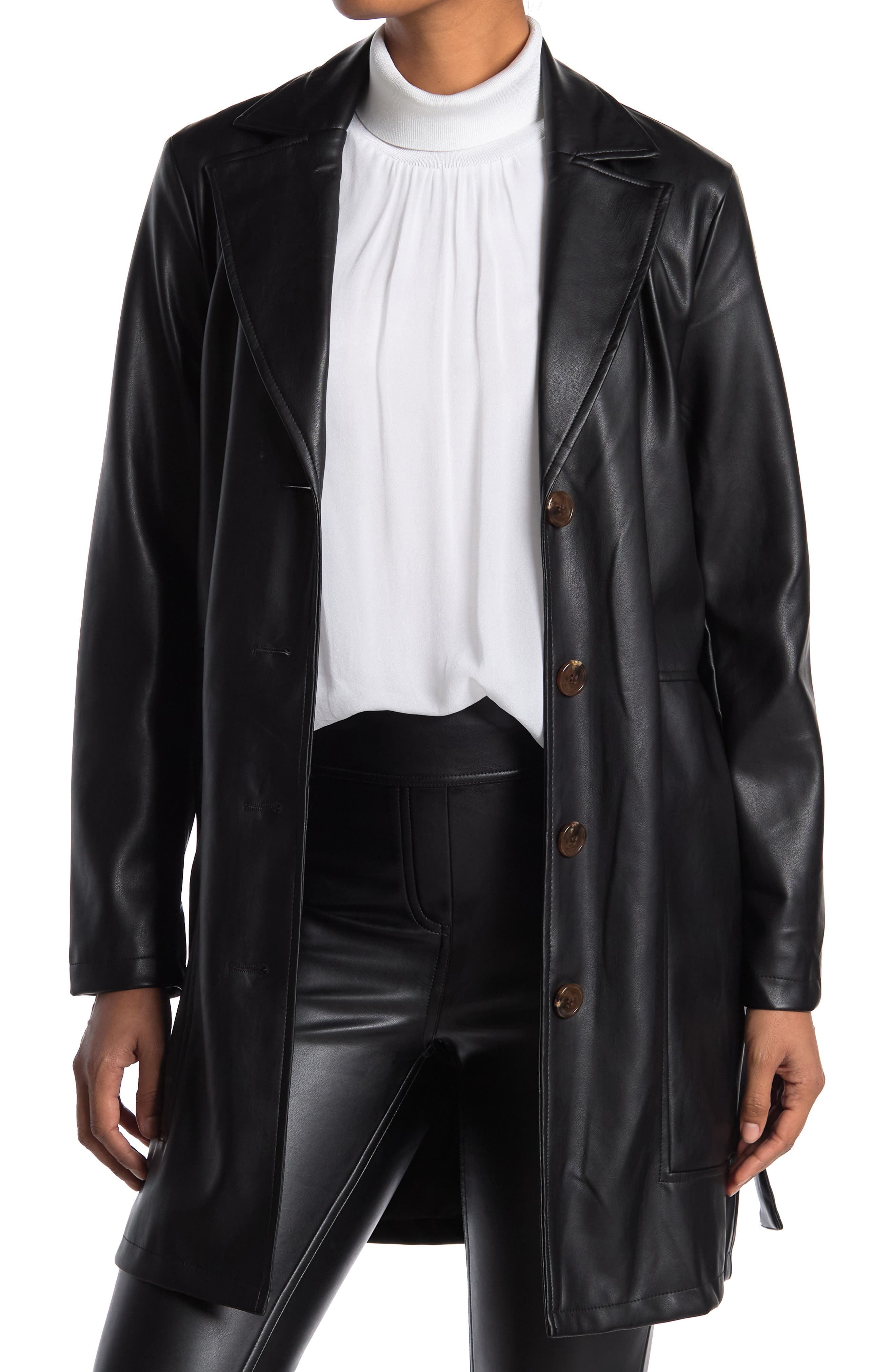 tahari faux leather trench coat