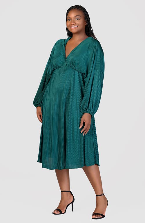 24seven Comfort Apparel Plus Size Shimmer V-neck Midi Dress In Hunter