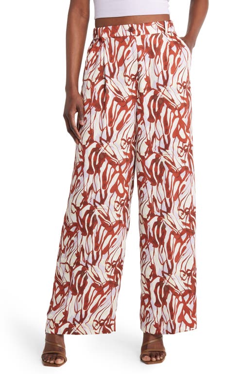 Open Edit Abstract Print Satin Trousers in Purple Lava Abstract at Nordstrom, Size Small