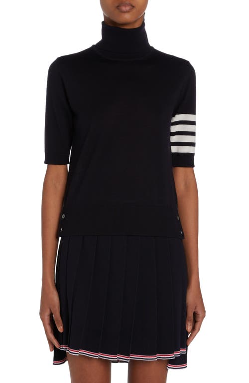 Thom Browne 4-Bar Short Sleeve Stretch Merino Wool Turtleneck Sweater in Navy at Nordstrom, Size 0 Us